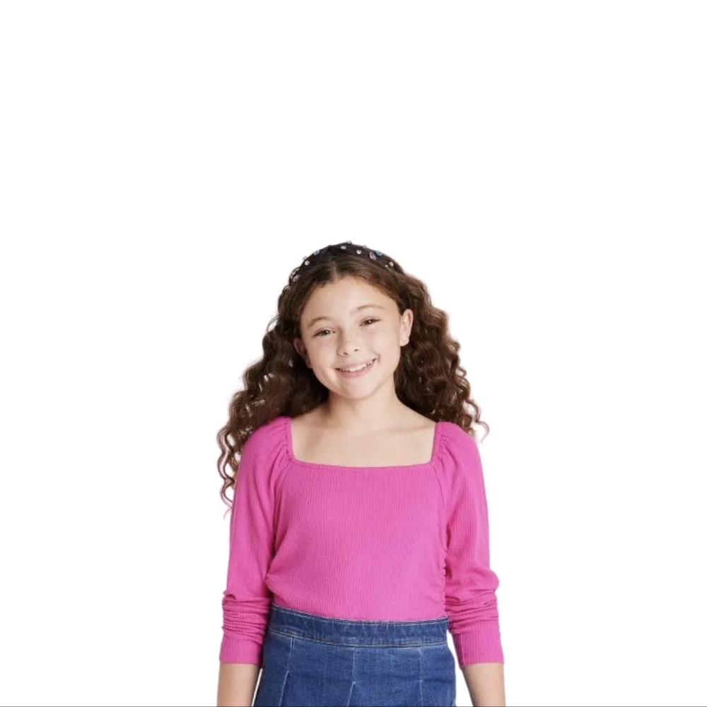 Girls Square Neck Ribbed Long Sleeve Top art class